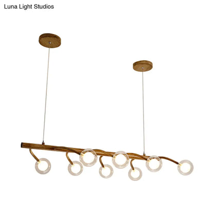 DecorBites™ Industrial Wooden Chandelier – Branching Drop Pendant, 6/8 Head, Brown with Modo Clear Glass Shade for Dining Hall or Island