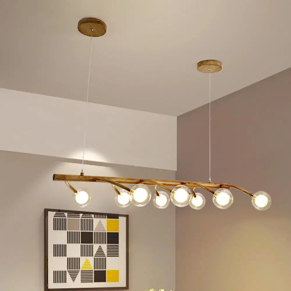 DecorBites™ Industrial Wooden Chandelier – Branching Drop Pendant, 6/8 Head, Brown with Modo Clear Glass Shade for Dining Hall or Island