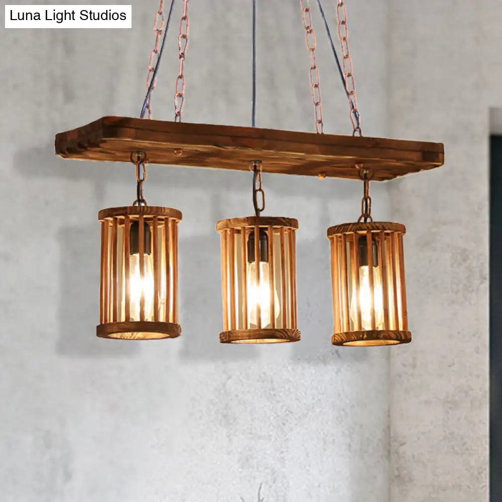 Industrial Wooden Chandelier with Cylinder Shades - 2/3 Light Ceiling Lamp for Dining Room