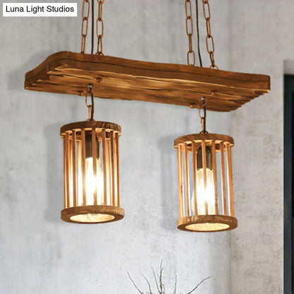 Industrial Wooden Chandelier with Cylinder Shades - 2/3 Light Ceiling Lamp for Dining Room