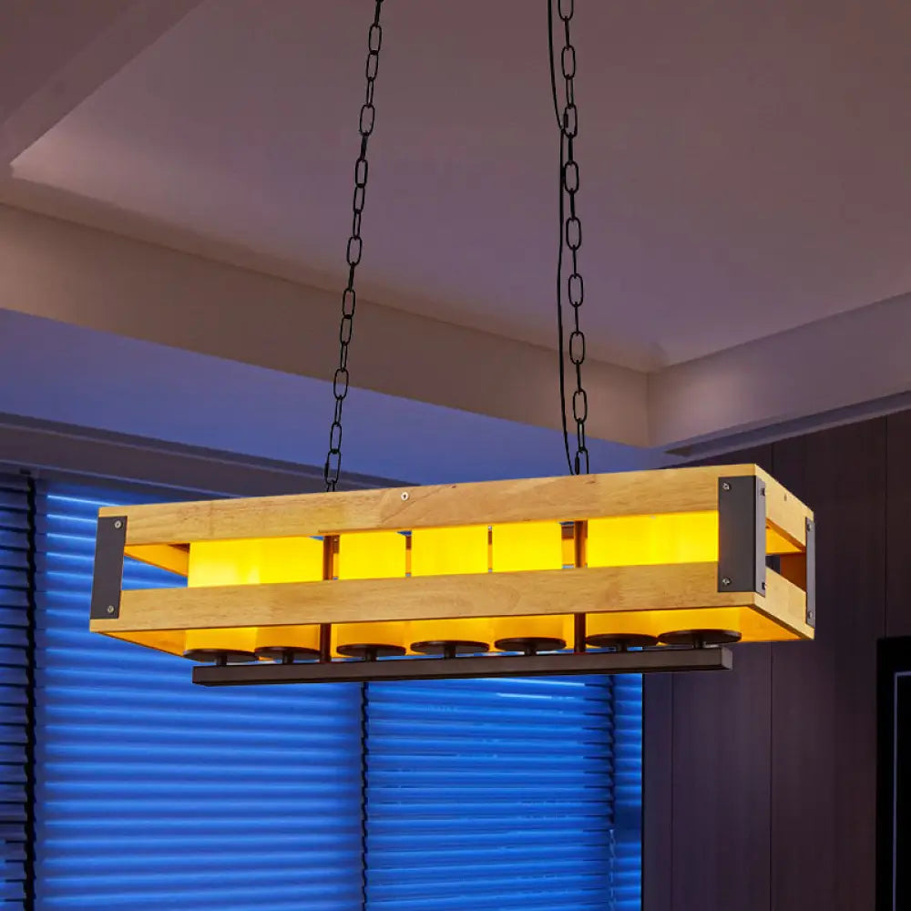 DecorBites™ Industrial Wooden Island Pendant Lamp with Glass Cylinder Shade - Multi Light Restaurant Fixture