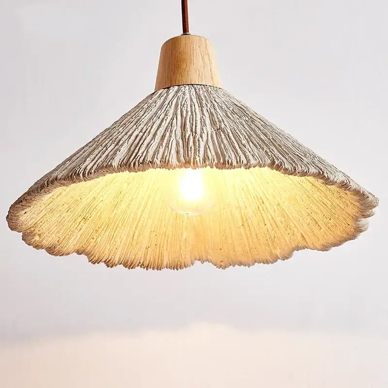 Industrial woven concrete pendant light with a textured off-white woven shade and natural wood top for kitchen decorbites concrete pendant
