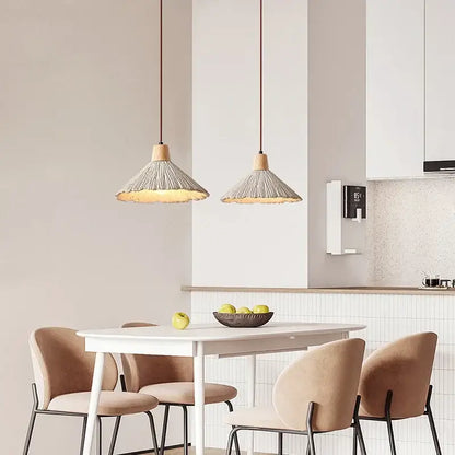 Two natural-toned woven pendant lights with wooden tops for industrial decorbites concrete pendant kitchen fixture