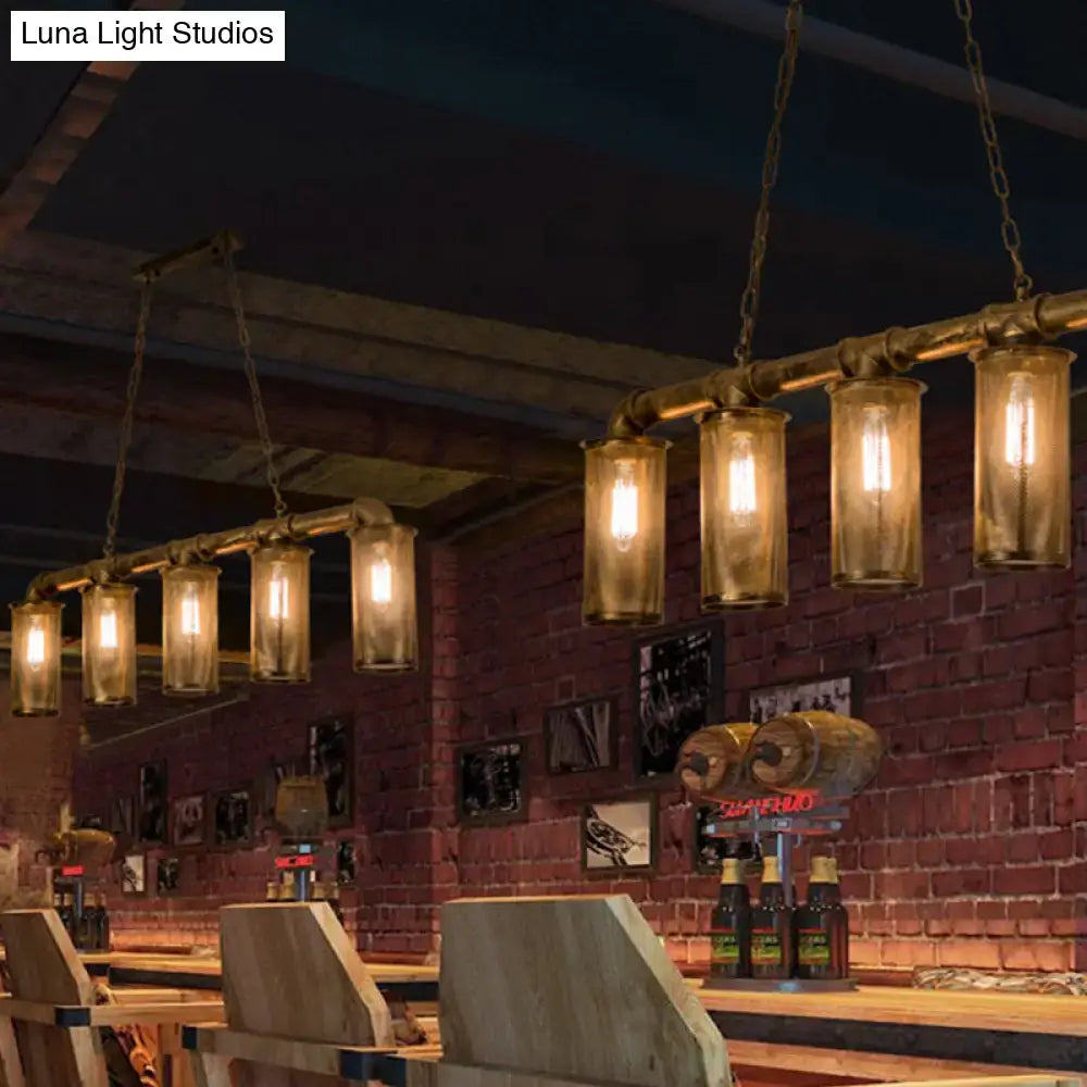 Decorbites wrought iron pipe pendant lighting with 5 brass heads and cylinder mesh shades for kitchen island 110v-120v bulb base