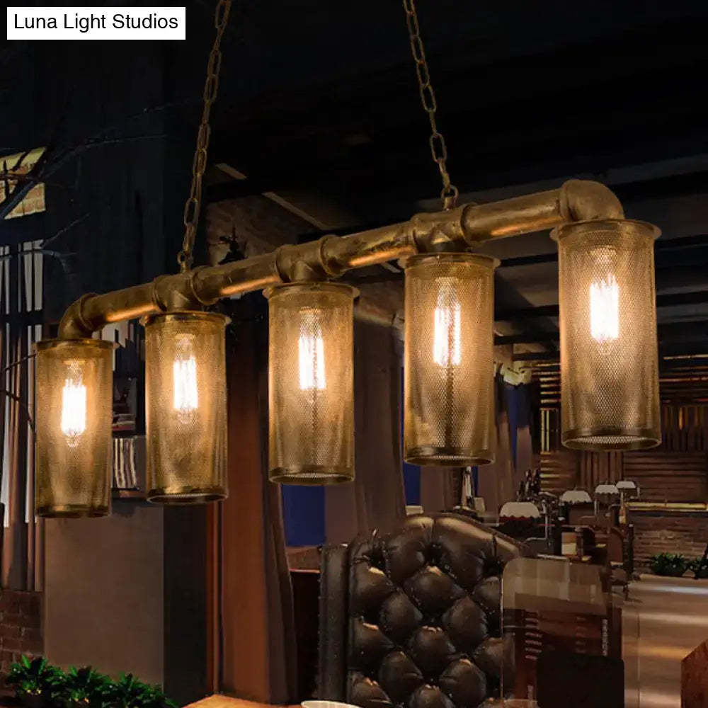 Wrought iron industrial brass pipe pendant lighting with amber glass cylinders e26 e27 bulbs 110v-120v