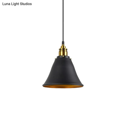 Industrial Wrought Iron Pendant Light with Bell Shade - Black/White/Gold - Ideal for Living Room Hanging