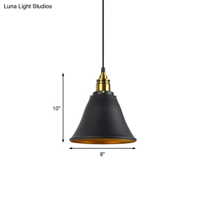 Industrial Wrought Iron Pendant Light with Bell Shade - Black/White/Gold - Ideal for Living Room Hanging