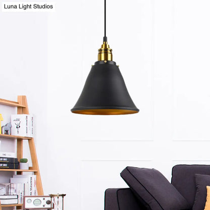 Industrial Wrought Iron Pendant Light with Bell Shade - Black/White/Gold - Ideal for Living Room Hanging