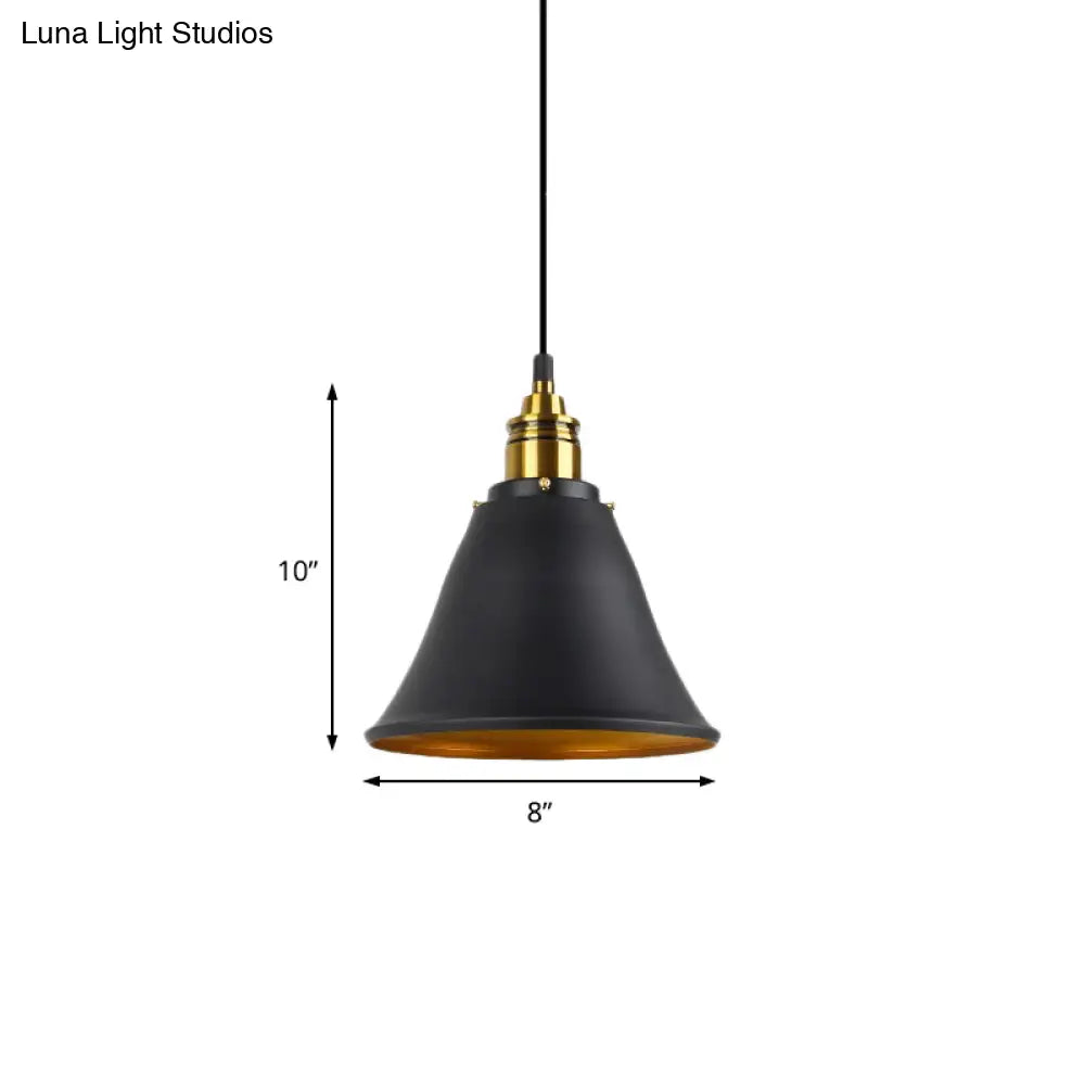 Industrial Wrought Iron Pendant Light with Bell Shade - Black/White/Gold - Ideal for Living Room Hanging