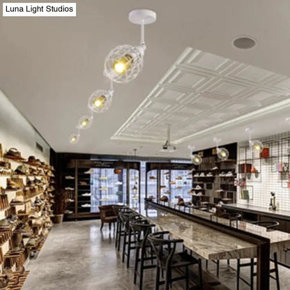 DecorBites™ DecorBites™ Industrial Wrought Iron Semi Flush Mount Ceiling Light with Wire Guard - Black/White