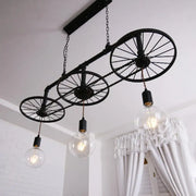 DecorBites vintage industrial black island light with wrought iron three-wheel design for living room ceiling lighting