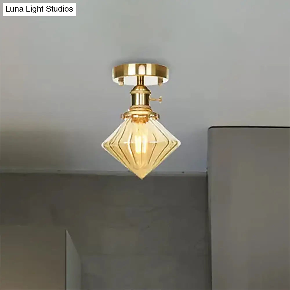 DecorBites™ DecorBites™ Industrially Styled Gem Shade Semi Flush Light for Living Rooms with Prismatic Glass and Clear/Amber Lamping