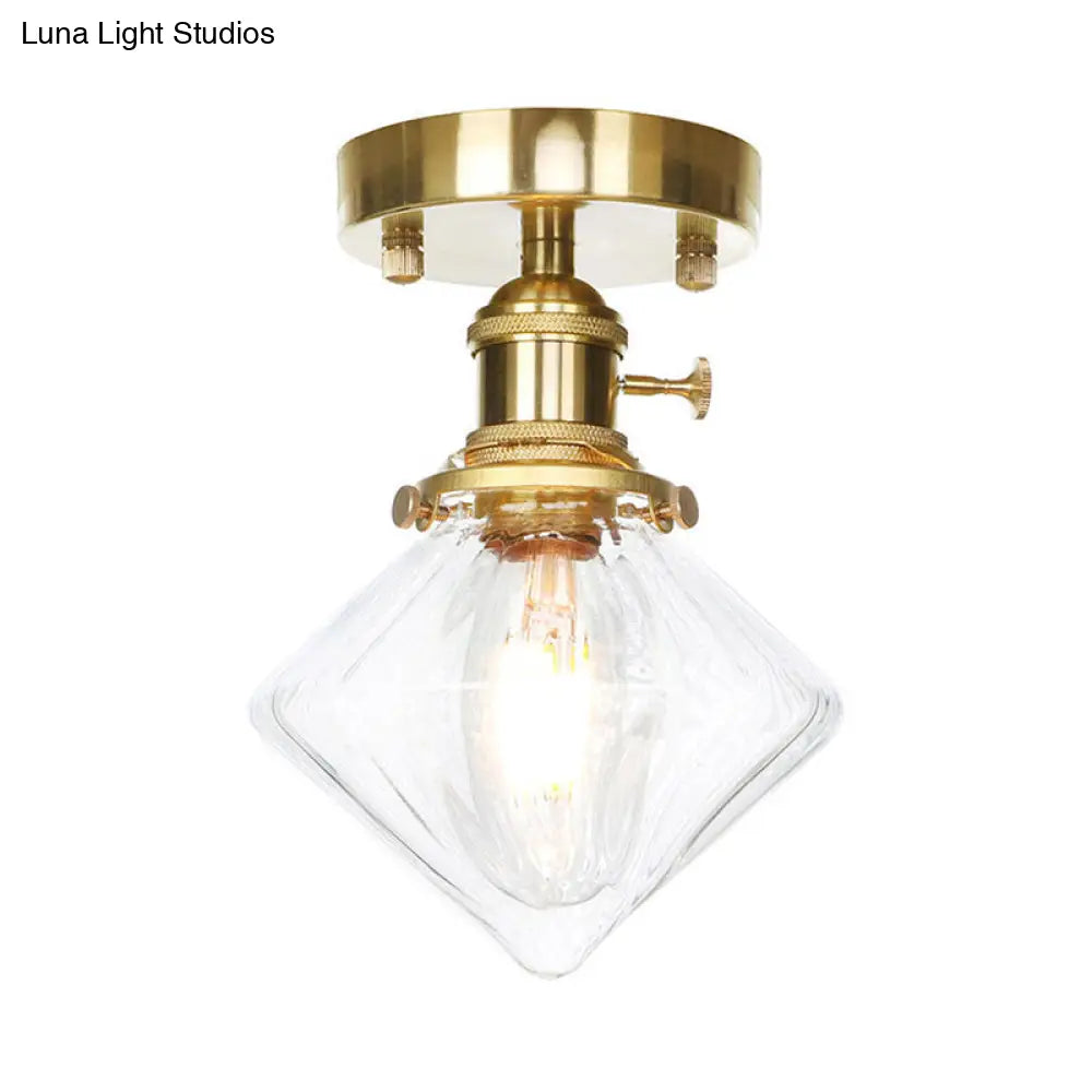 DecorBites™ DecorBites™ Industrially Styled Gem Shade Semi Flush Light for Living Rooms with Prismatic Glass and Clear/Amber Lamping
