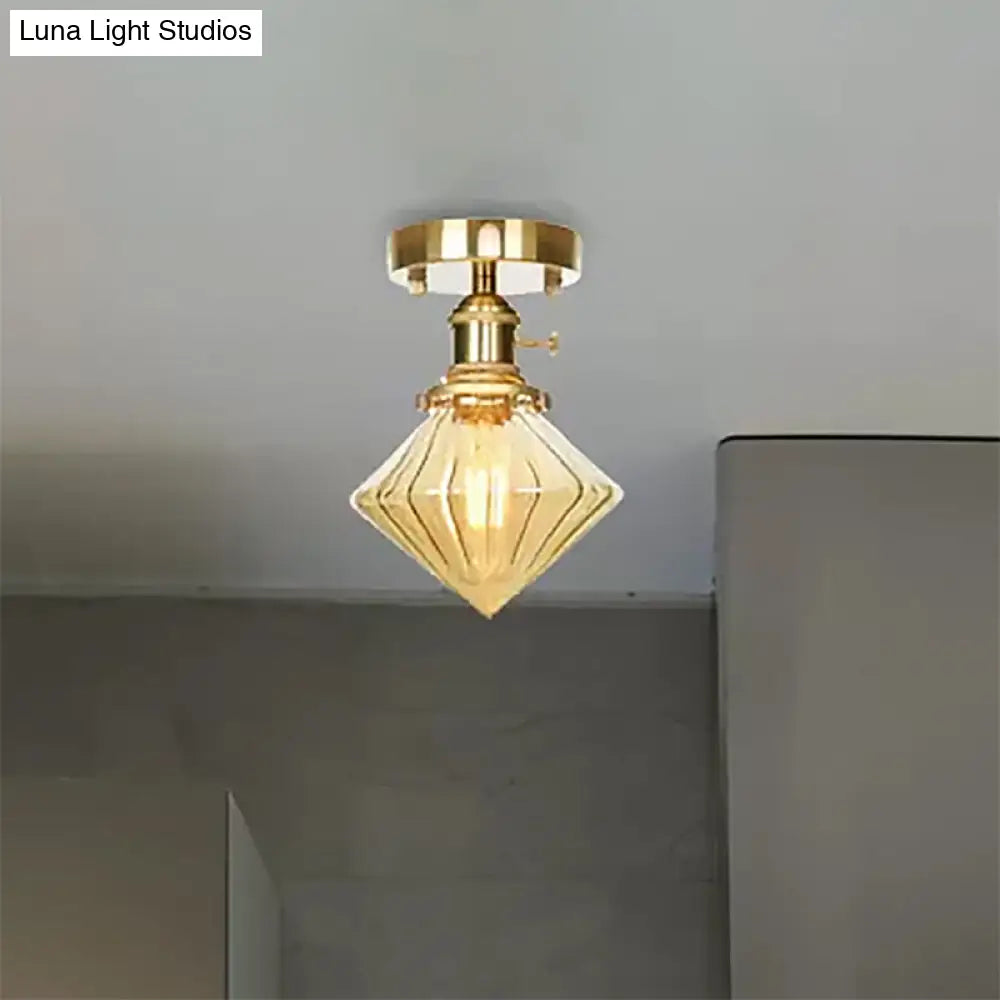 DecorBites™ DecorBites™ Industrially Styled Gem Shade Semi Flush Light for Living Rooms with Prismatic Glass and Clear/Amber Lamping