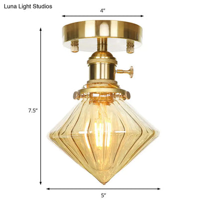 DecorBites™ DecorBites™ Industrially Styled Gem Shade Semi Flush Light for Living Rooms with Prismatic Glass and Clear/Amber Lamping