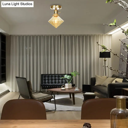 DecorBites™ DecorBites™ Industrially Styled Gem Shade Semi Flush Light for Living Rooms with Prismatic Glass and Clear/Amber Lamping