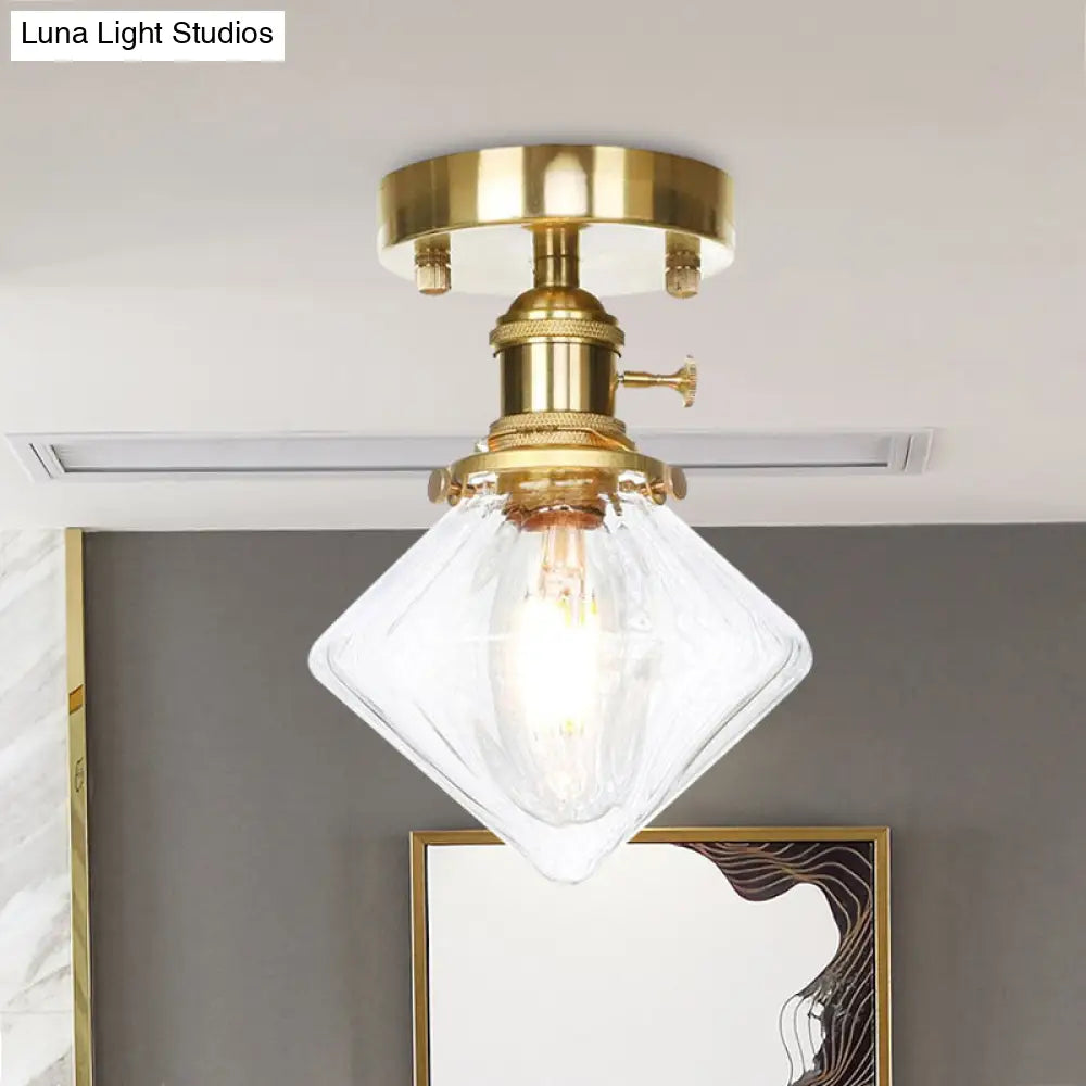 DecorBites™ DecorBites™ Industrially Styled Gem Shade Semi Flush Light for Living Rooms with Prismatic Glass and Clear/Amber Lamping