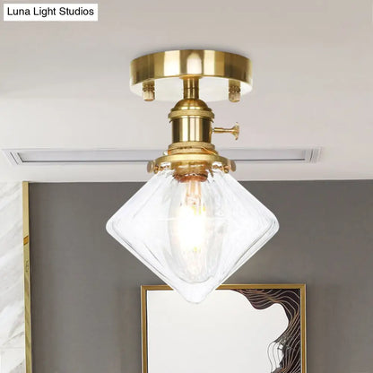 DecorBites™ DecorBites™ Industrially Styled Gem Shade Semi Flush Light for Living Rooms with Prismatic Glass and Clear/Amber Lamping