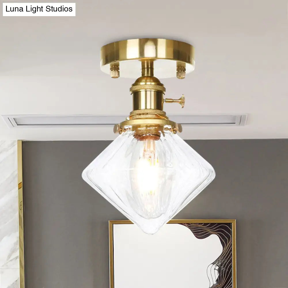 DecorBites™ DecorBites™ Industrially Styled Gem Shade Semi Flush Light for Living Rooms with Prismatic Glass and Clear/Amber Lamping