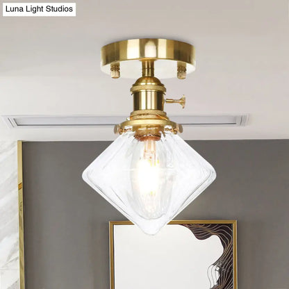 DecorBites™ DecorBites™ Industrially Styled Gem Shade Semi Flush Light for Living Rooms with Prismatic Glass and Clear/Amber Lamping
