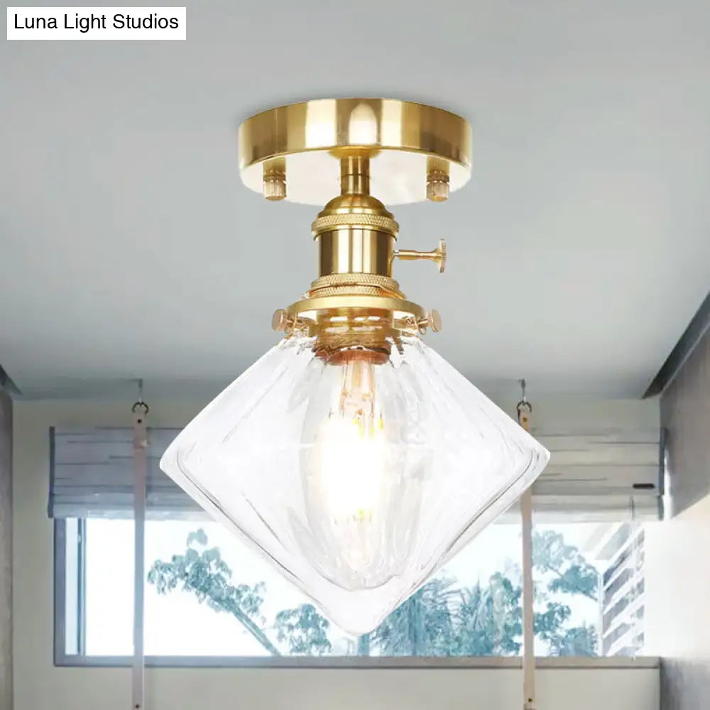 DecorBites™ DecorBites™ Industrially Styled Gem Shade Semi Flush Light for Living Rooms with Prismatic Glass and Clear/Amber Lamping