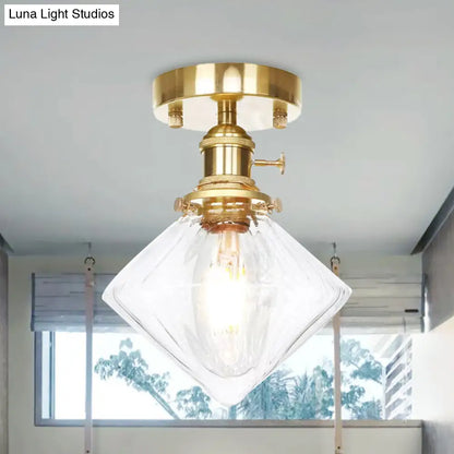 DecorBites™ DecorBites™ Industrially Styled Gem Shade Semi Flush Light for Living Rooms with Prismatic Glass and Clear/Amber Lamping