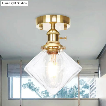 DecorBites™ DecorBites™ Industrially Styled Gem Shade Semi Flush Light for Living Rooms with Prismatic Glass and Clear/Amber Lamping