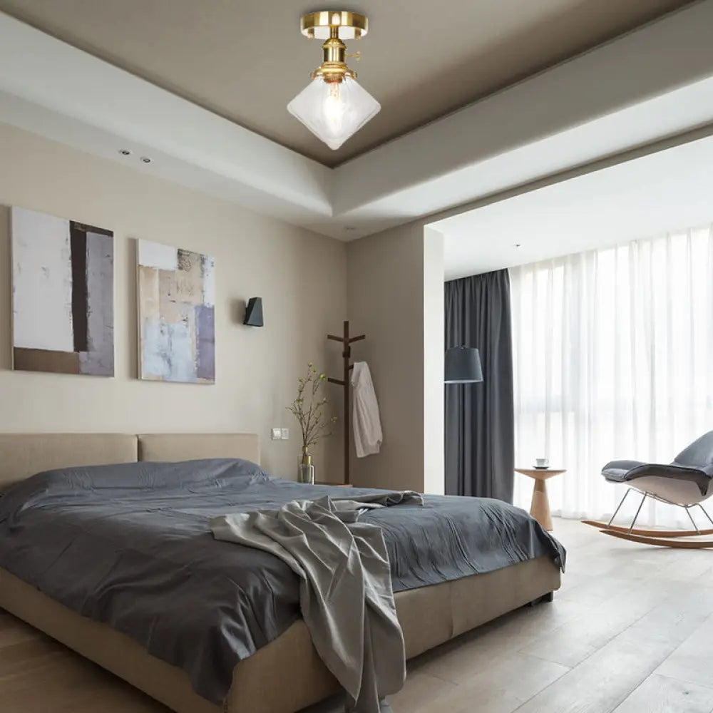 DecorBites™ DecorBites™ Industrially Styled Gem Shade Semi Flush Light for Living Rooms with Prismatic Glass and Clear/Amber Lamping