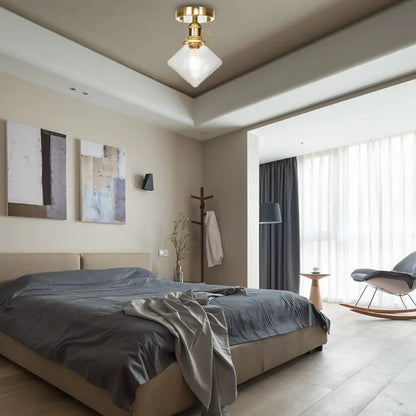 DecorBites™ DecorBites™ Industrially Styled Gem Shade Semi Flush Light for Living Rooms with Prismatic Glass and Clear/Amber Lamping