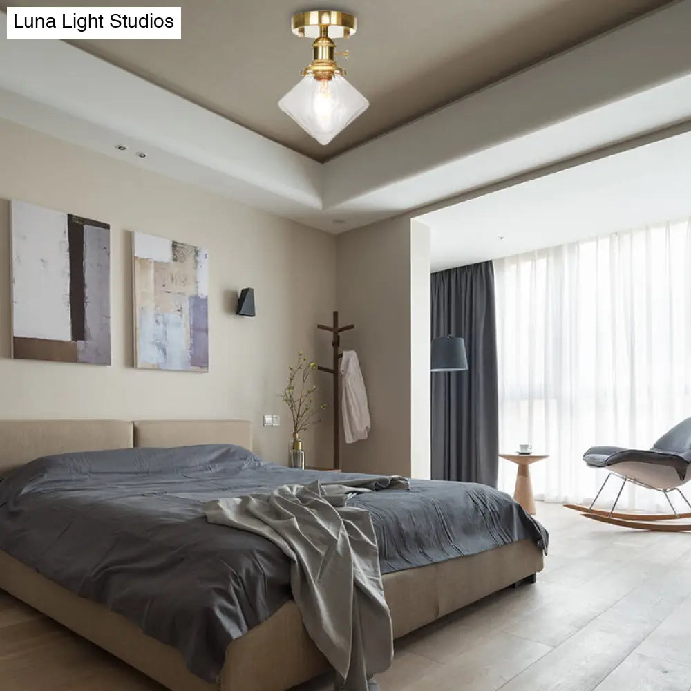 DecorBites™ DecorBites™ Industrially Styled Gem Shade Semi Flush Light for Living Rooms with Prismatic Glass and Clear/Amber Lamping