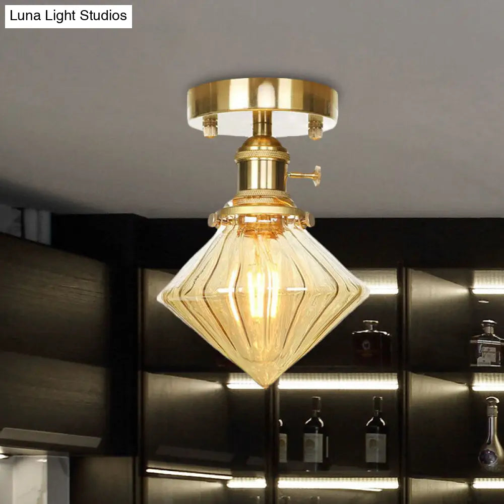 DecorBites™ DecorBites™ Industrially Styled Gem Shade Semi Flush Light for Living Rooms with Prismatic Glass and Clear/Amber Lamping