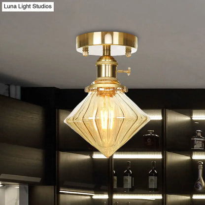 DecorBites™ DecorBites™ Industrially Styled Gem Shade Semi Flush Light for Living Rooms with Prismatic Glass and Clear/Amber Lamping