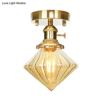 DecorBites™ DecorBites™ Industrially Styled Gem Shade Semi Flush Light for Living Rooms with Prismatic Glass and Clear/Amber Lamping