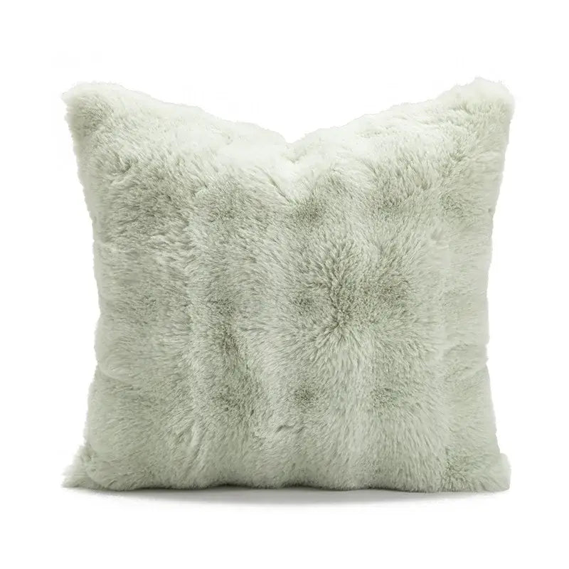 A soft light green plush textured ins wind matcha faux fur throw pillow for stylish living room decorbites ins wind decor