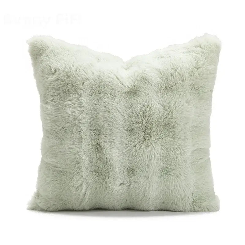 A soft light green matcha faux fur throw pillow with plush textured surface for living room decorbites ins wind matcha