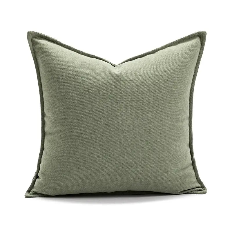 A square olive green ins wind matcha faux fur throw pillow with textured fabric and stitched edges for living room decor