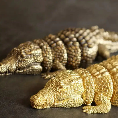 Intricate decorbites brass crocodile sculpture with textured scaly surface for living room decor accessory
