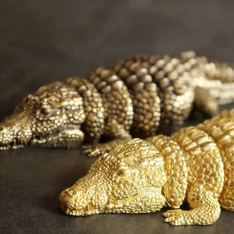 Intricate decorbites brass crocodile sculpture with textured scaly surface for living room decor accessory