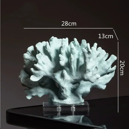 A light blue textured coral resin ornament with intricate branching details and a matte finish for living room decor