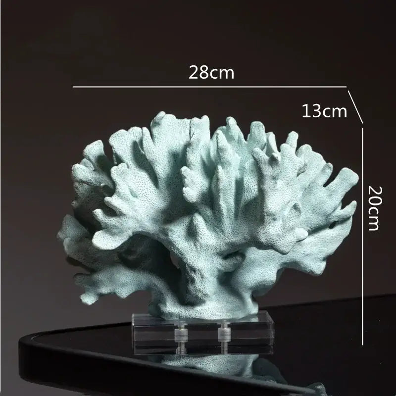 A light blue textured coral resin ornament with intricate branching details and a matte finish for living room decor