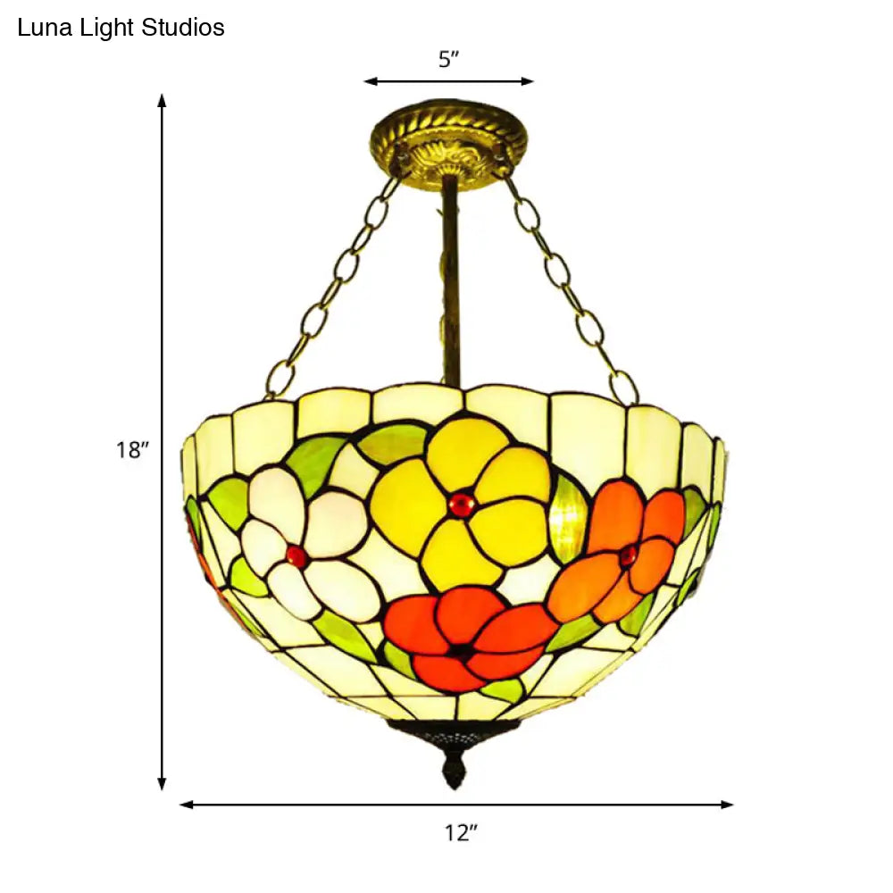 Inverted Semi Ceiling Mount Light - Tiffany-style Stained Glass Ceiling Lamp for Villa