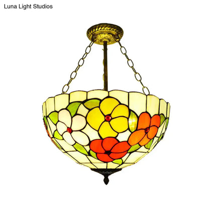 Inverted Semi Ceiling Mount Light - Tiffany-style Stained Glass Ceiling Lamp for Villa