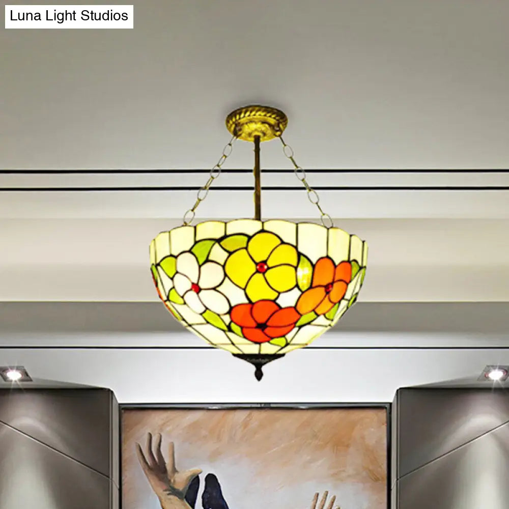 Inverted Semi Ceiling Mount Light - Tiffany-style Stained Glass Ceiling Lamp for Villa