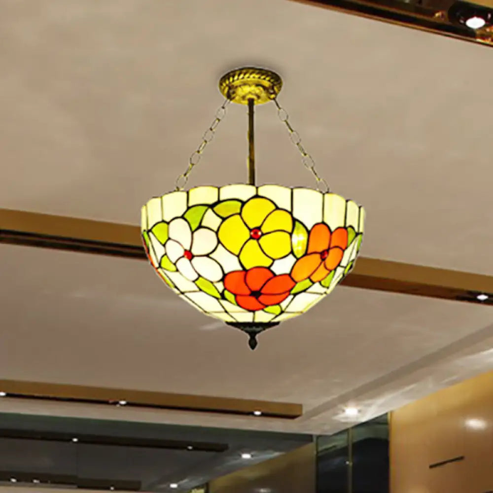 Inverted Semi Ceiling Mount Light - Tiffany-style Stained Glass Ceiling Lamp for Villa