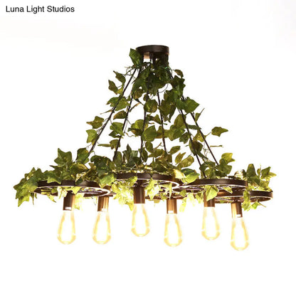 IrÃ¨ne - 6-Head 3/6 Heads Plant Ceiling Chandelier with Bare Bulb Metal Industrial Restaurant LED Pendant Light in Green