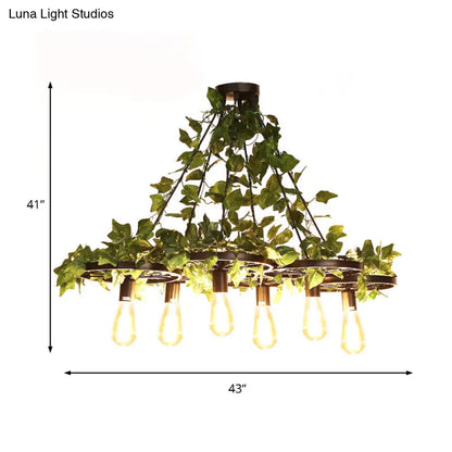 IrÃ¨ne - 6-Head 3/6 Heads Plant Ceiling Chandelier with Bare Bulb Metal Industrial Restaurant LED Pendant Light in Green