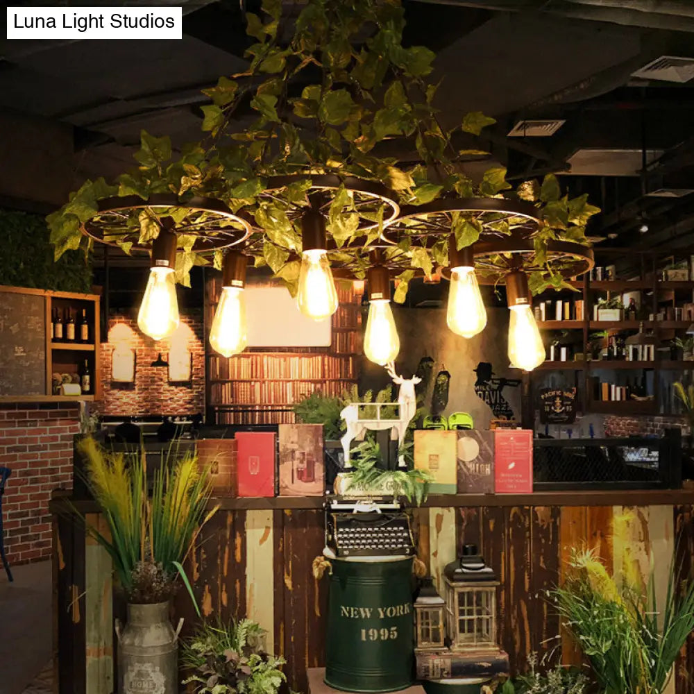 IrÃ¨ne - 6-Head 3/6 Heads Plant Ceiling Chandelier with Bare Bulb Metal Industrial Restaurant LED Pendant Light in Green