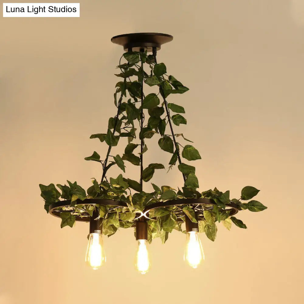 IrÃ¨ne - 6-Head 3/6 Heads Plant Ceiling Chandelier with Bare Bulb Metal Industrial Restaurant LED Pendant Light in Green