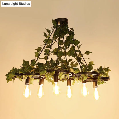 IrÃ¨ne - 6-Head 3/6 Heads Plant Ceiling Chandelier with Bare Bulb Metal Industrial Restaurant LED Pendant Light in Green