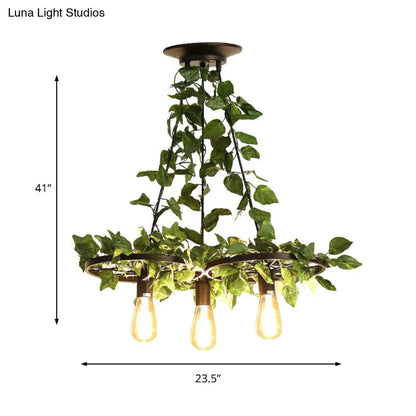 IrÃ¨ne - 6-Head 3/6 Heads Plant Ceiling Chandelier with Bare Bulb Metal Industrial Restaurant LED Pendant Light in Green